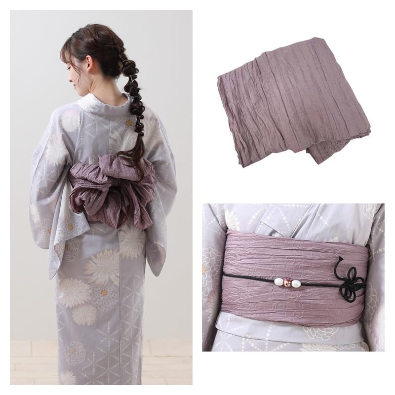 Kimono Hiroba Yu Yukata Set In Greige with White Chrysanthemum School Student Yukata One Size Fits Perfect for Fireworks Festivals and Summer Women's