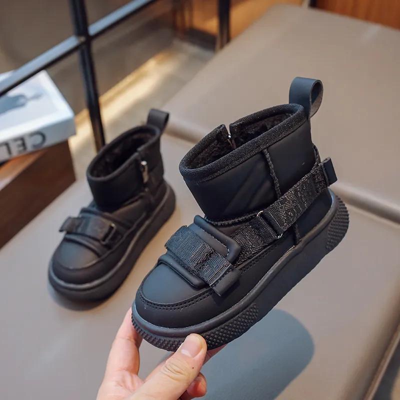 

Детские зимние однотонные простые хлопковые ботинки, утепленные водонепроницаемые с подкладкой, теплые сноубутсы 31 чёрный