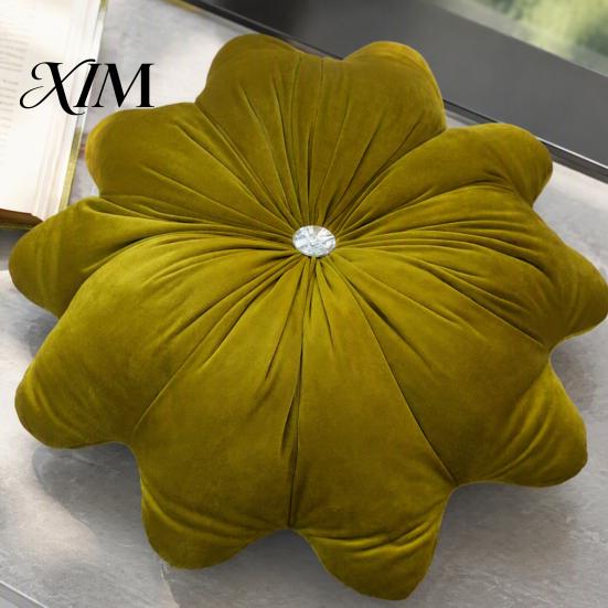 Decorative Pillows for Birthday Gifts Flower Throw Pillow, 18 Inch Floral Cushion, Velvet Round Cushion Chair Pillow with Rhinestone Accent Sofa Couch