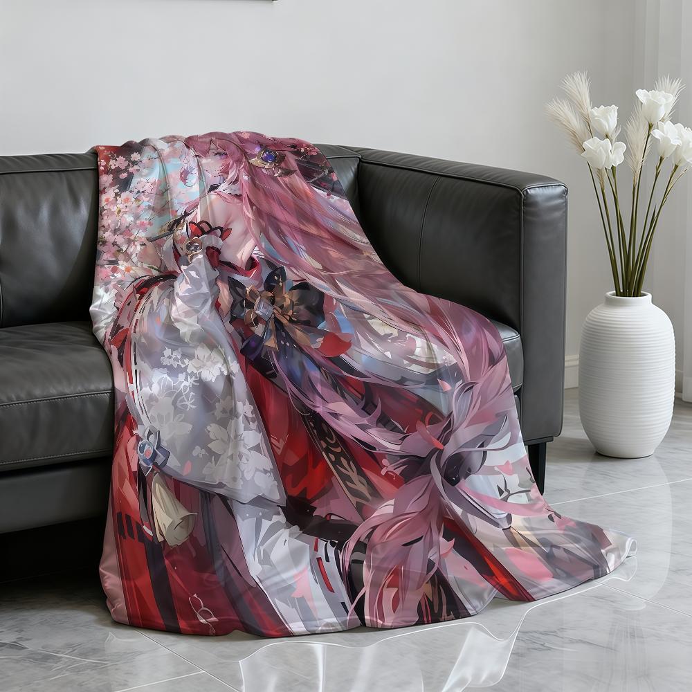 Y-Yae Miko Genshin Impact Blanket Soft Throw Blanket for Home Bedroom Bed Sofa Picnic Travel Office Rest Cover Blanket Gift