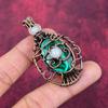 Evil Eye Malachite Pendant Copper Wire Wrapped Pendant Rainbow Moonstone Jewelry