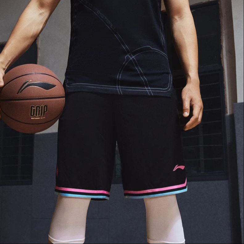Li Ning Cba Series Logo Print Breathable Mid Waist Sweat Absorbing Straight Basketball Shorts Men Shorts Black AAPT599-2