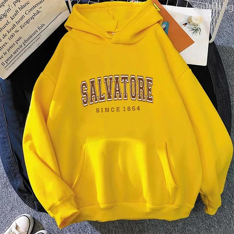 Salvatore Bedruckter Hoodie Vampire Diaries Pullover Vintage Rundhals Kängurutasche Fans Top Ästhetische Kleidung Winterkleidung Damen