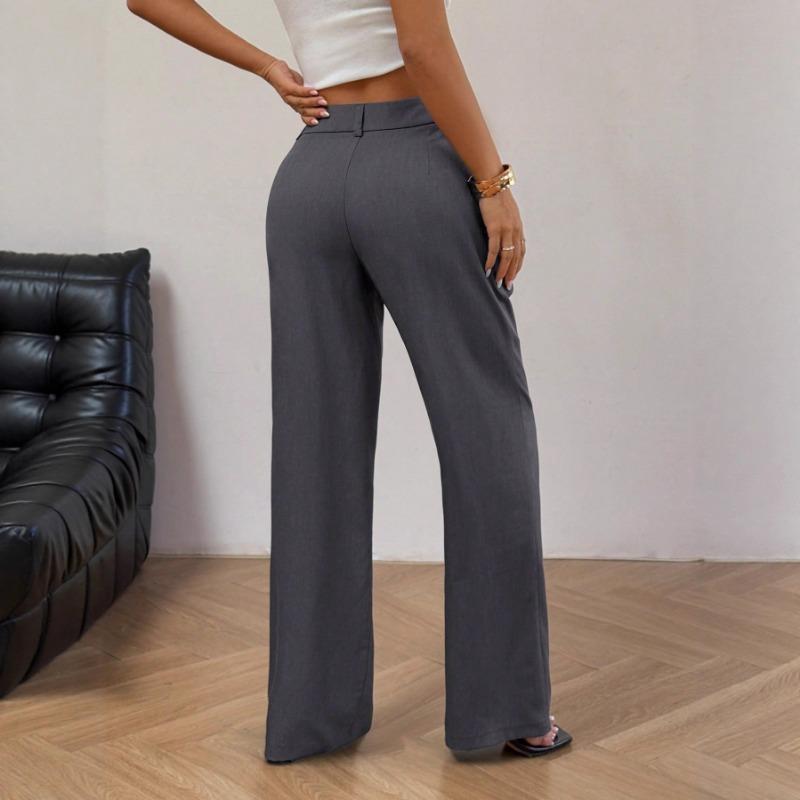 Dámské neformální kalhoty na knoflíky v americkém retro designu Dámské široké kalhoty s řasením pro dojíždění