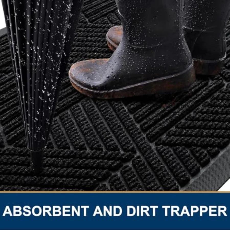 Front Door Mat Outside Entrance, Heavy Duty Sturdy Natural Rubber Doormat, Trap Dirt and Moisture, Easy Clean Low Profile Mats