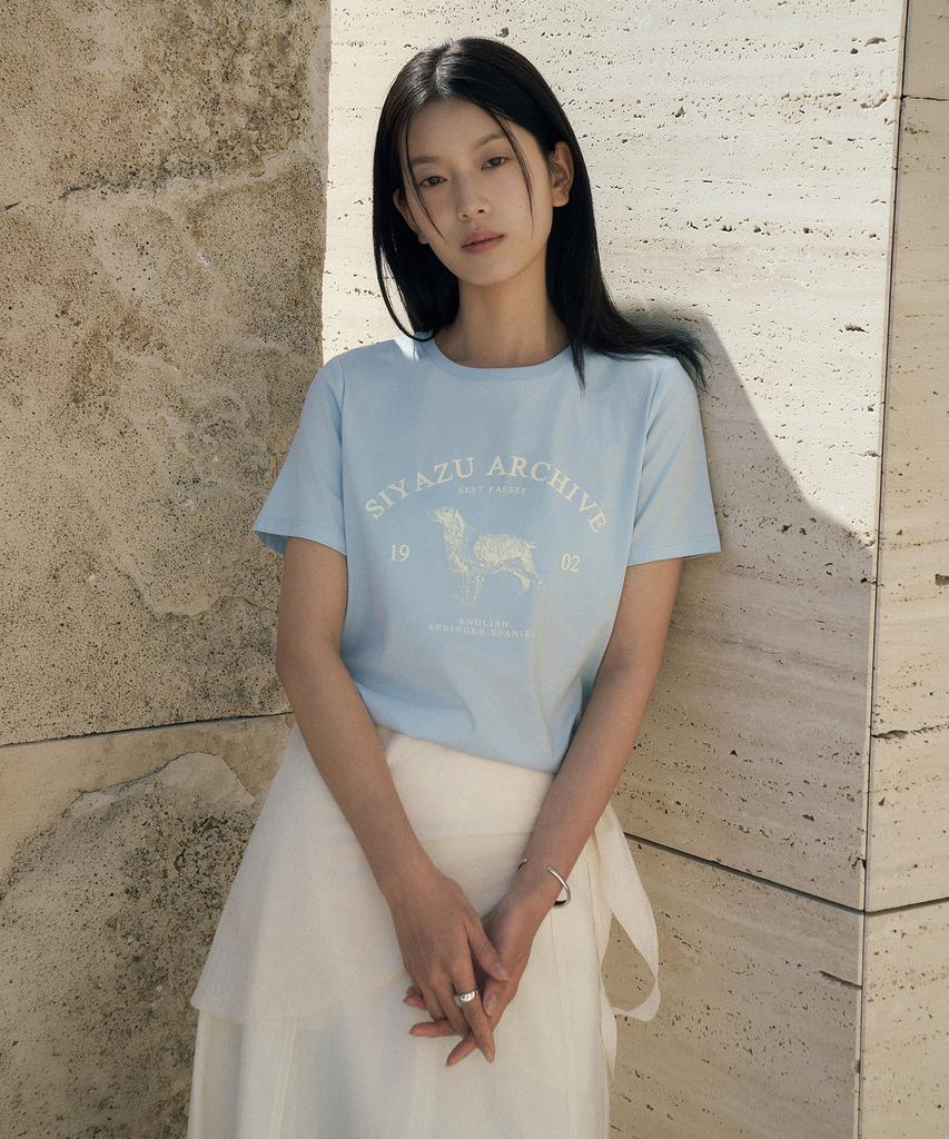 Siyajyu Sitp5191 Archive Houndstooth Print Short Sleeve T-Shirt_Sky Blue