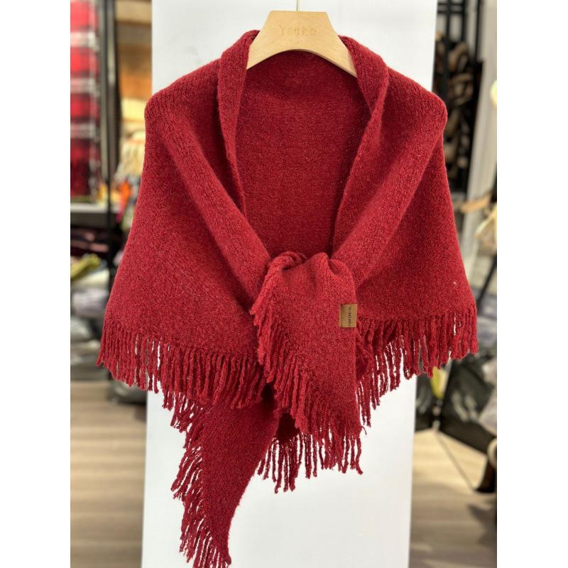 New Niche Design Solid Color Tassel Triangle Scarf for Men and Women Retro Thickened Warm Wool Shawl·