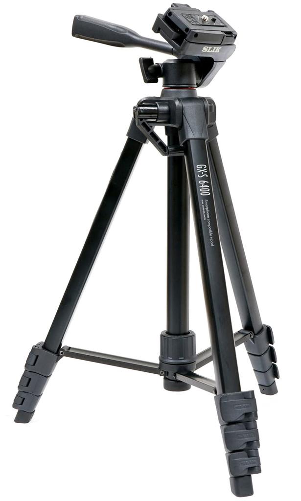 SLIK GX-S 6400 Smartphone Tripod for Cameras and Camcorders, Lever Lock, 21mm Pipe Diameter, 3-Way Head, 1540mm Height, Quick Shoe Attachment