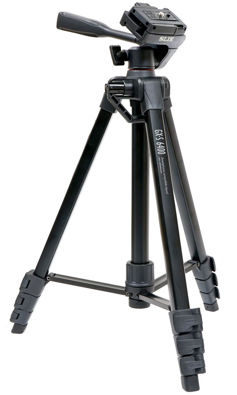 

SLIK GX-S 6400 Smartphone Tripod for Cameras and Camcorders, Lever Lock, 21mm Pipe Diameter, 3-Way Head, 1540mm Height, Quick Shoe Attachment