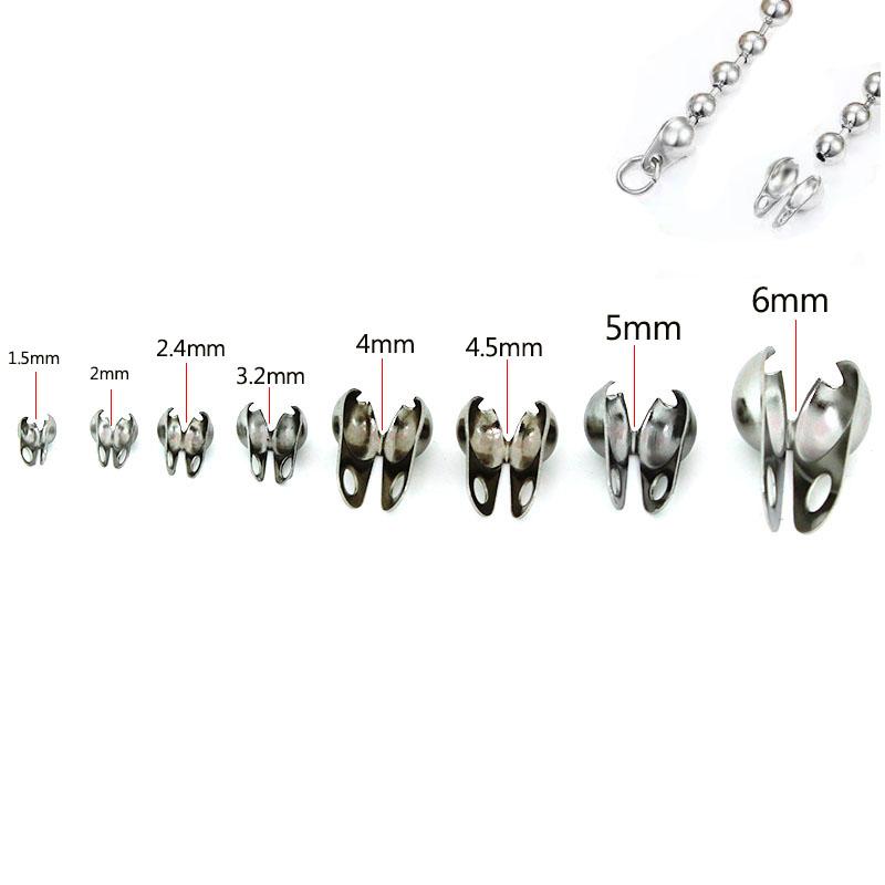 50-20Pcs 1.5/2/2.4/3.2/4/5/6mm Stainless Steel Ball Chain Connector Clasp Crimp End Bead Caps For DIY Jewelry Necklace Making
