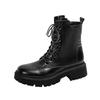 Martin Boots Women's Spring and Autumn New Style Versatile Round Head Thick Sole Heightening Feet Small Black Short Boots