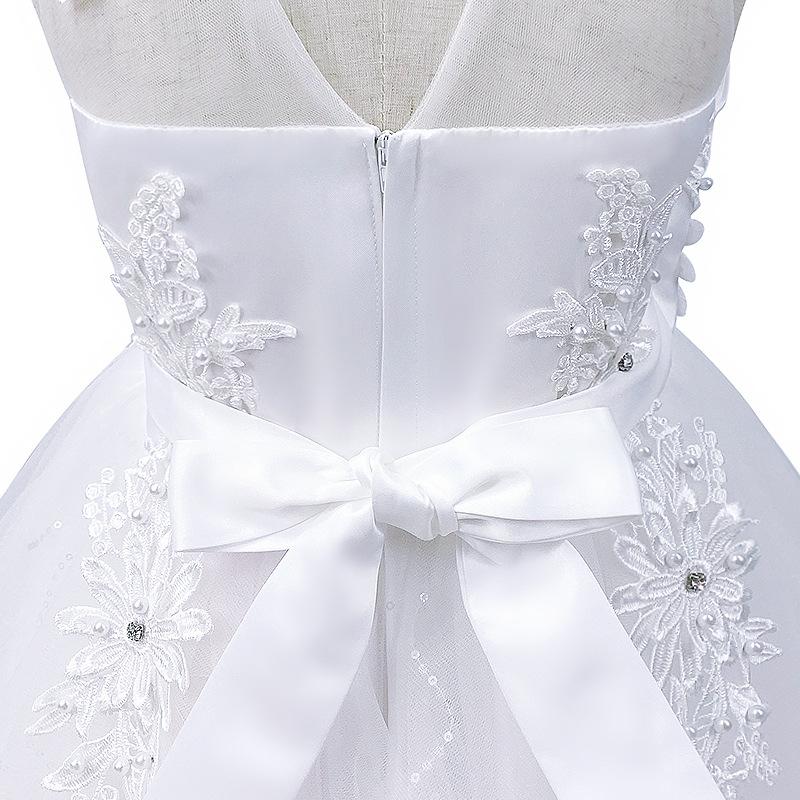 Blumenmädchenkleid für Hochzeit Kinder Tüll Prinzessin Lange Kleider Vater-Tochter-Tanz Mädchen Vestidos Spitze Stickerei
