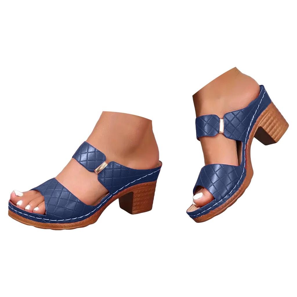 Womens Sandals Memory Foam Thick Heel Fish Mouth Women'S Outer Wear Shoes Fashionable Casual Shiny One Strap Shoes For Woman