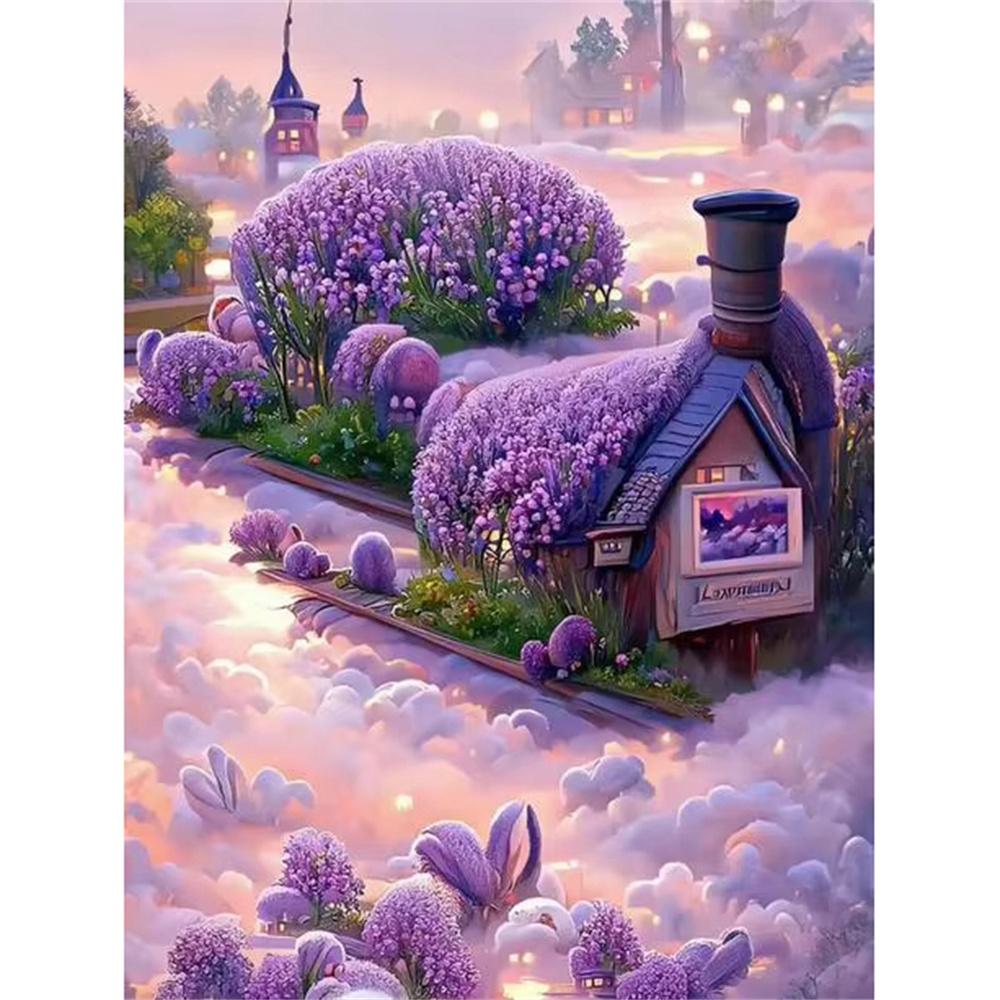 5D DIY Diamond Painting Beautiful Lavender House and Landscape Mosaic Diamond Embroidery Painting Full Rhinestone Home Decor