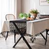 White Black Crochet Hollowed Out Patchwork Tablecloth  Lace Edge Printed Dustproof Table Cover Tassel Color Matching Table Towel