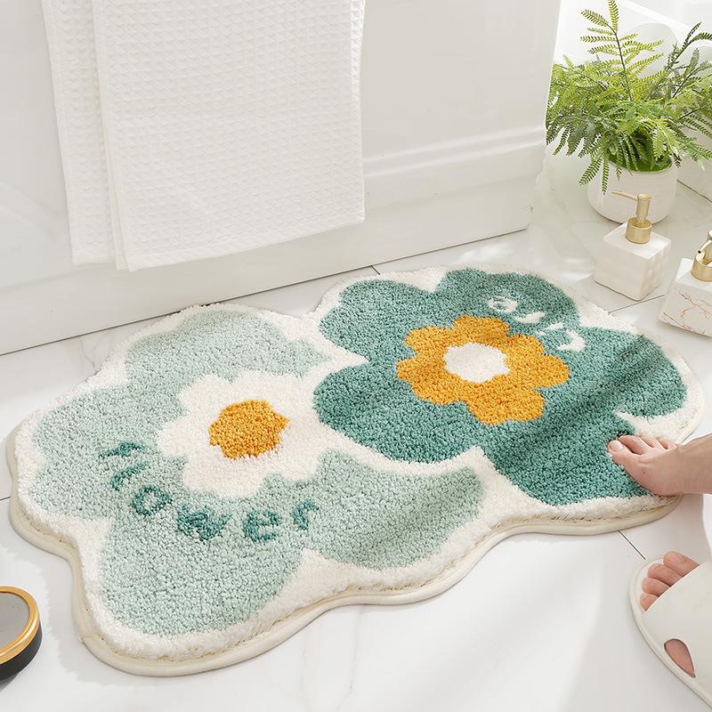 Honlaker Green Leaves Flocking Bath Mat Non-slip Absorbent Microfiber Bathroom Rug Home Entrance Door Mat Super Soft Bath Carpet