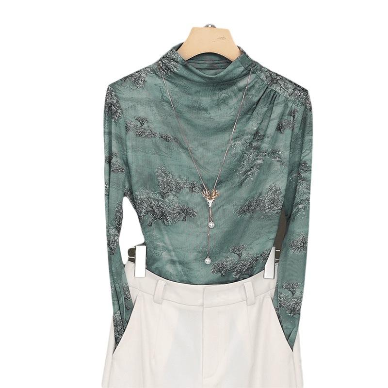 Autumn New French Temperament Slim and Thin Design Elastic Bottoming Shirt Top Women