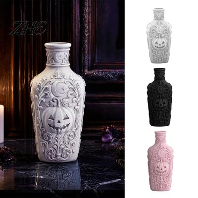 Retro Magic Potion Bottles Halloween Gothic Pumpkin Vase, 3D Printed Moon Star Embossed Bottle Creative Holiday Craft Items Tabletop Ornament,