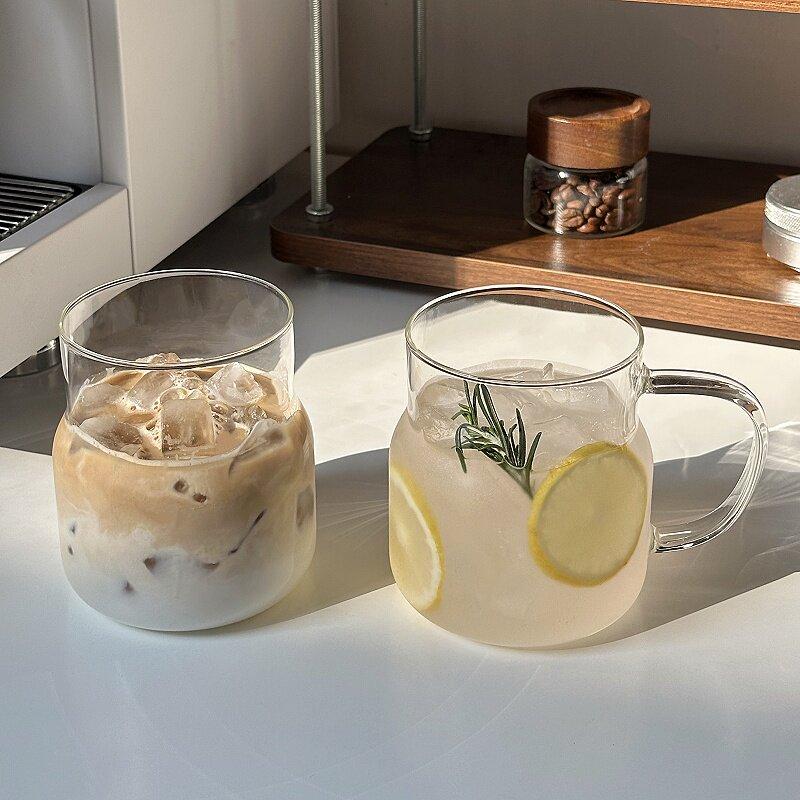Ins Glass Cup With Handle Unique Tumbler For Ice Coffee Juice Matcha Bubble Tea Espresso Beer Pretty Drinking Glass Mug 580ml