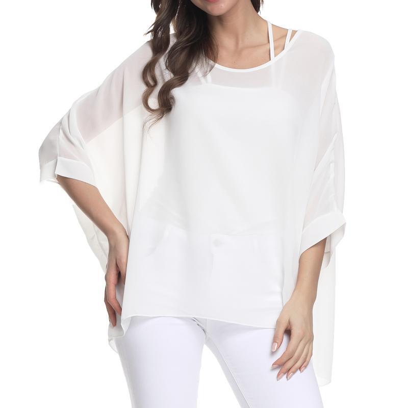 

Белые шифоновые туники блузки для женщин летучая мышь летние рубашки в стиле бохо пляжные накидки one size белый