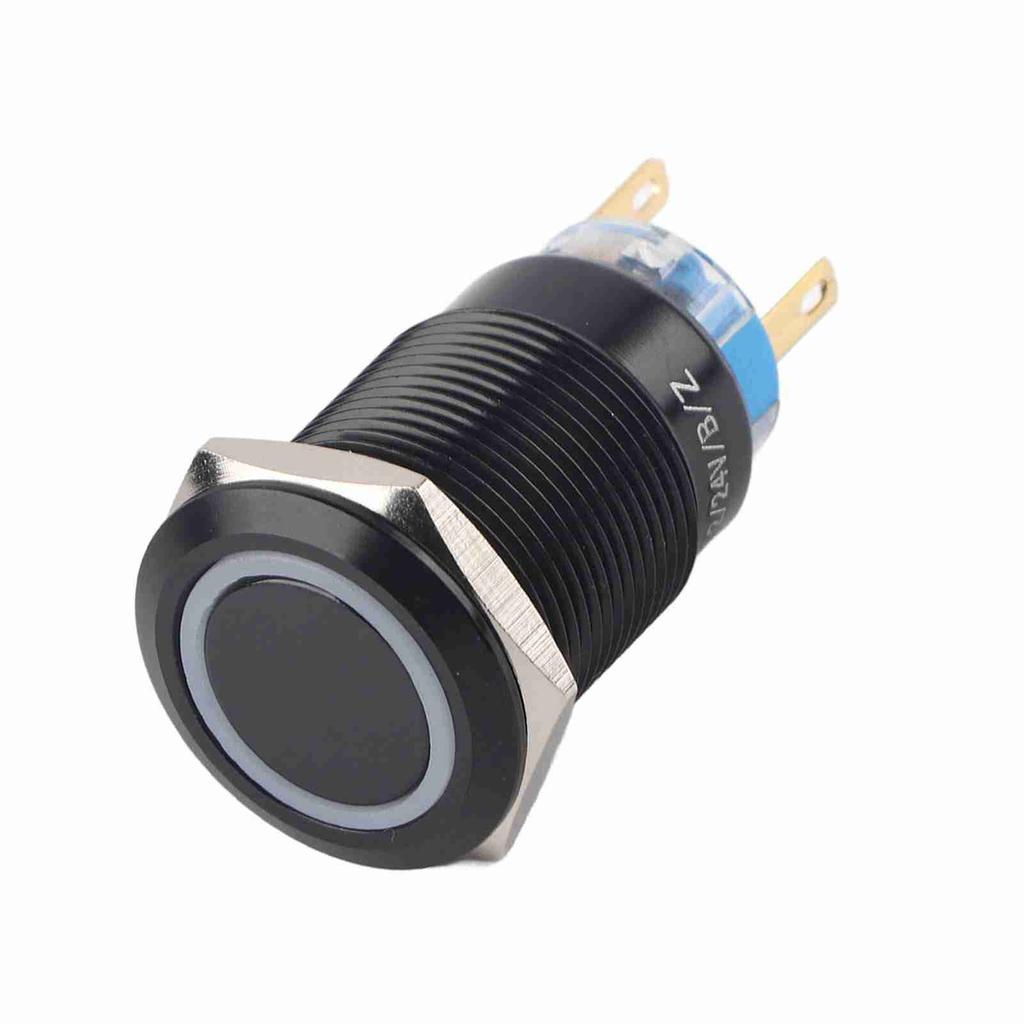 19mm 12 24V LED ON OFF Black Waterproof Selflocking Latch Push Button Flate Switch