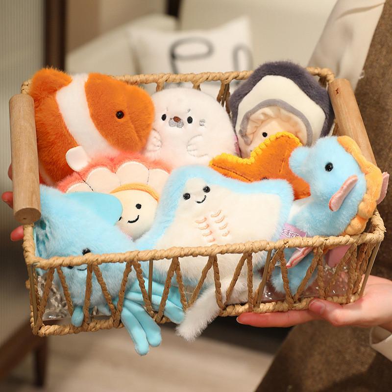 Cartoon Marine Life Plush Magnet Set With Pp Cotton For Refrigerator Decor