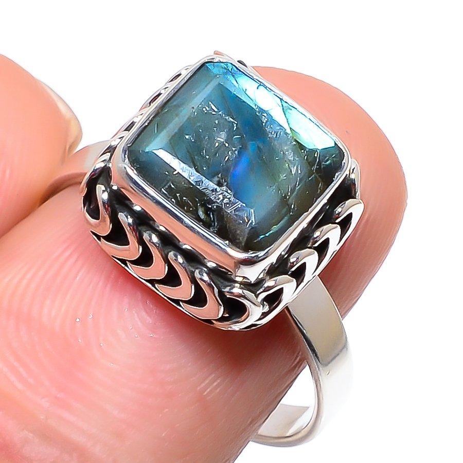 

Natural Labradorite Gemstone Handmade 925 Sterling Silver Jewelry Ring S.9 o6P53