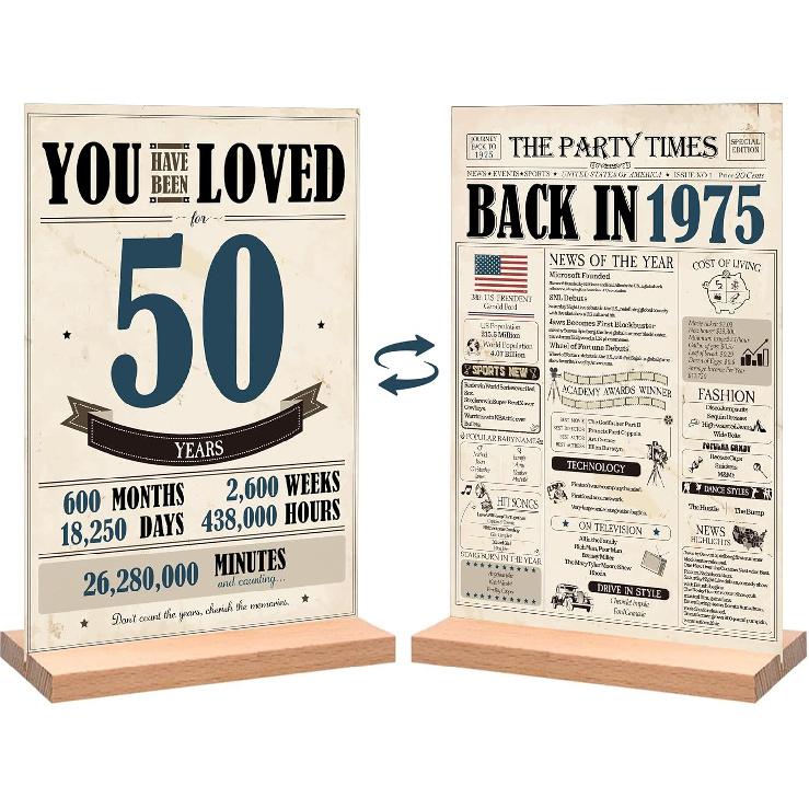 50th Birthday Party Decorations for Women Men, Vintage Back in 1975 Birthday Decor Poster Acrylic Table Sign, 50th Birthday Party Supplies, Vintage 50th