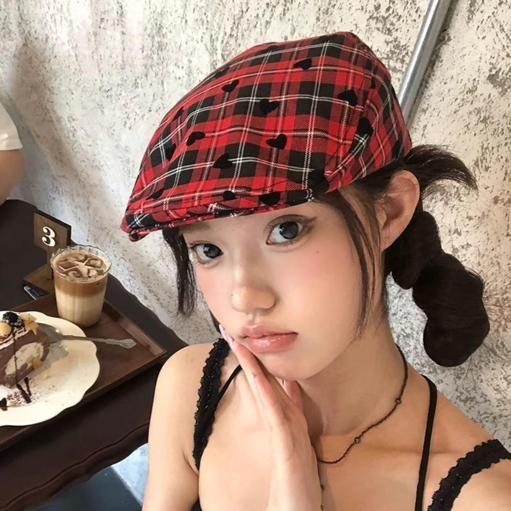 Y2k Plaid Women's Beret Vintage Painter Cap Trend Newsboy Cap  Streetwear