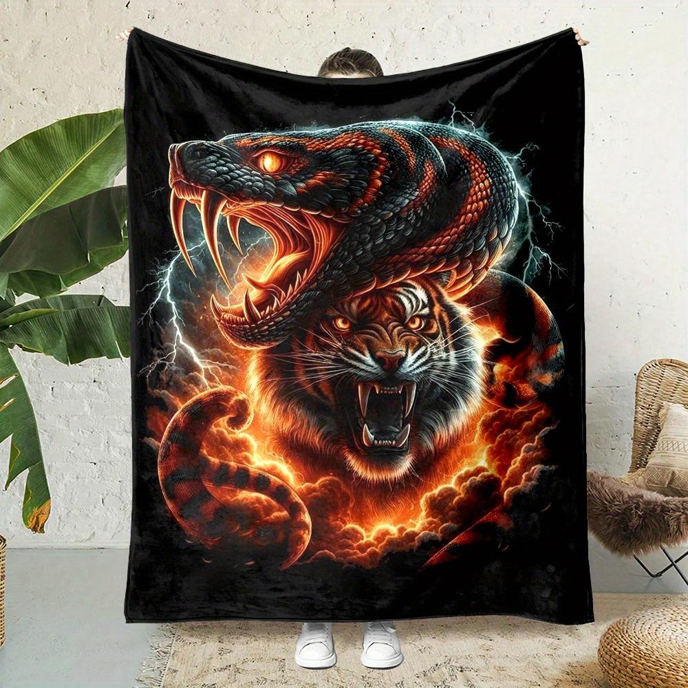 

Vivid Flame Tiger & Python Print Throw Blanket - Soft, Reversible Flannel Fleece, All-Season Comfort for Couch, Bed, Office 75x90cm28x35in