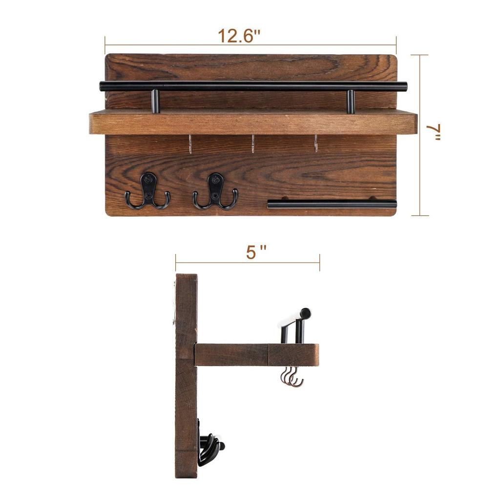 Soporte de Madera para Llaves y Correo para Pared Decorativo con 5 Ganchos para Llaves Organizador de Correo de Pared con Estante Colgador de Llaves para Decoración del Hogar