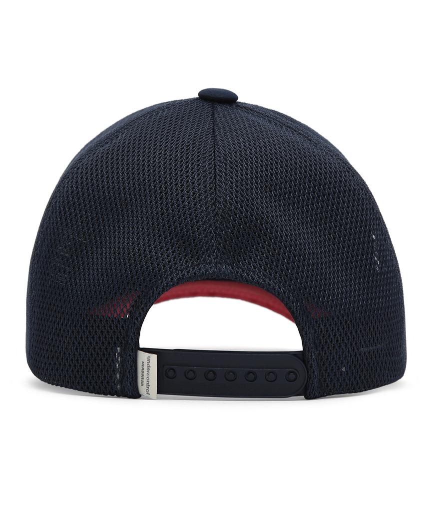 Eondeokeonteulol Summer Mesh Sunblock Logo Color Block Ball Cap Unisex Baseball Cap Signature / Mesh Trucker B B / Navy Red