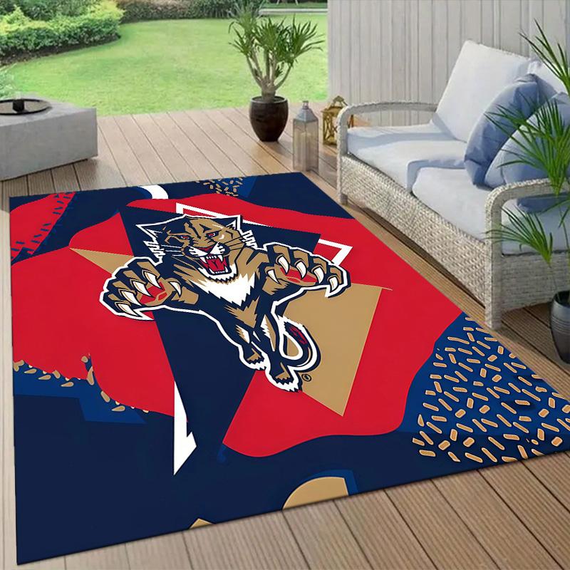 Florida Panthers2 Flannel Pattern Square Carpet,Area Rug,Carpet Rug for Living Room Bedroom Sofa Playroom Decor,Non-slip Floor Mat