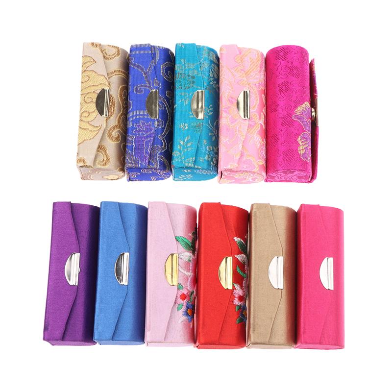 Flower Jacquard Lipstick Case Single Jewellery Box Lip Gloss Storage Case Cosmetic Bags With Mirror Women Makeup Storage Box