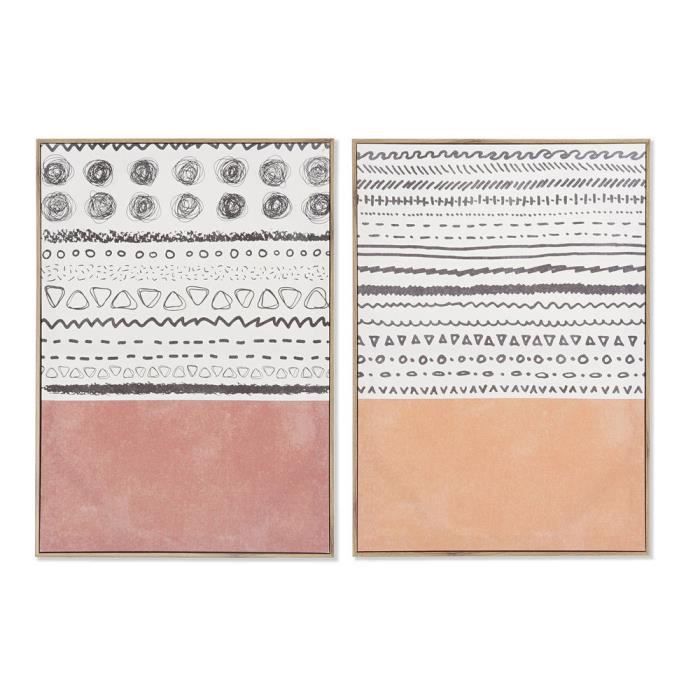 Cadre Décoration Murale - DKD Home Decor - 2 Pcs - Toile Bois MDF - 50 X 70 Cm - Orange Bordeaux