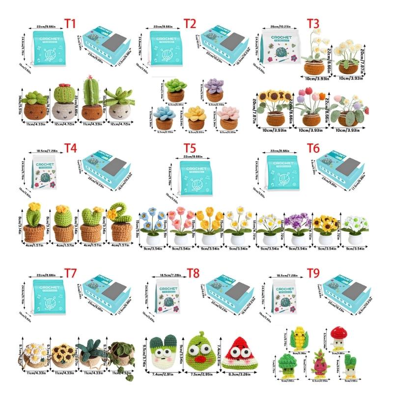 Crochet Flower Set with Step-by-Step Tutorial Instruction Crochet Potted Plant Crochet Knitting Supplies for Beginner