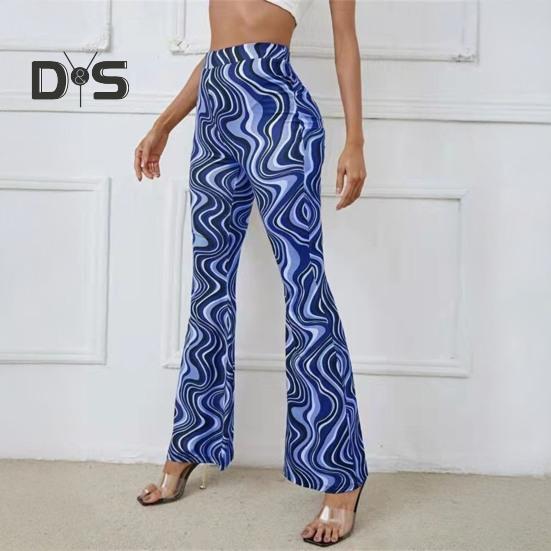 Women Yoga Pants High Waist Water Wave Striped Print Casual Trousers Running Cycling Flared Leggings Loungewear