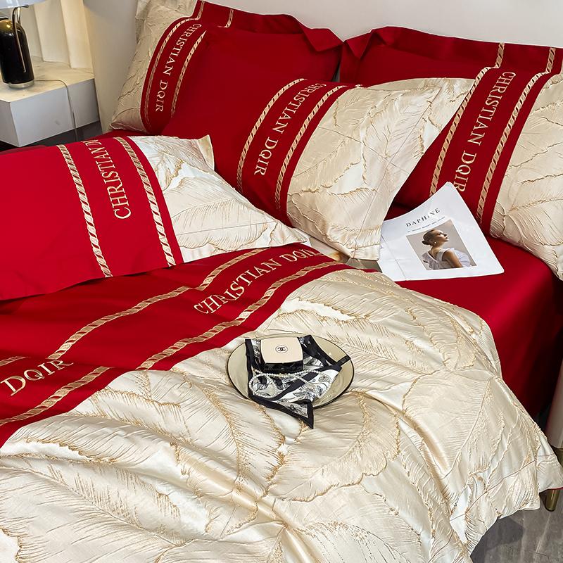Light Luxury 100% Pure Cotton Four-piece Set Embroidery Quilt Cover Sheet Pillowcases Home Textile Bedding Set 1.8m 2m Bed