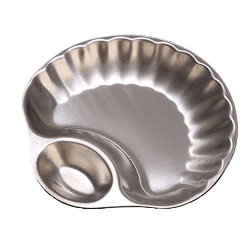 

Stainless Steel Snack Plate Golden Shell Shaped Partitioned Creative Vinegar Plate Household Dumpling Shell Plate Square Tray серебряный