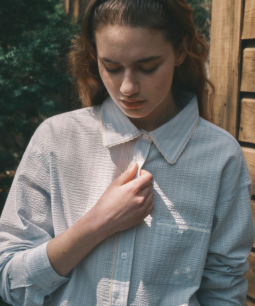CGP (Women) Lace Detail Long Sleeve Shirt_Sky Blue