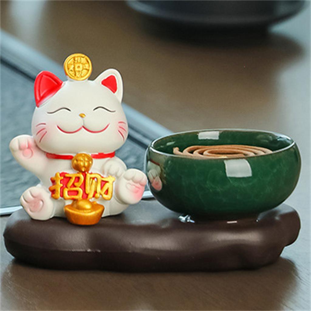 Lucky Cat Incense Holder Elegant Censer Indoor Incense Holder for Home Office Yoga Aromatcherapy Decor
