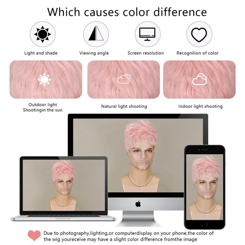 Mens Short Pink Wig Fashion Style Easy Care Daily Use Rose Net
