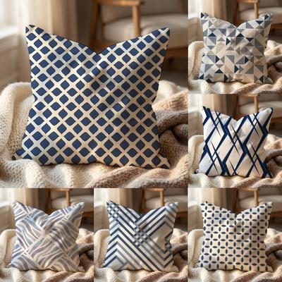 Geometric Ink Blue Cushion Cover Multi-Scene Pillow Cover for Home & Car - Reversible, Soft & Durable for Daily Use