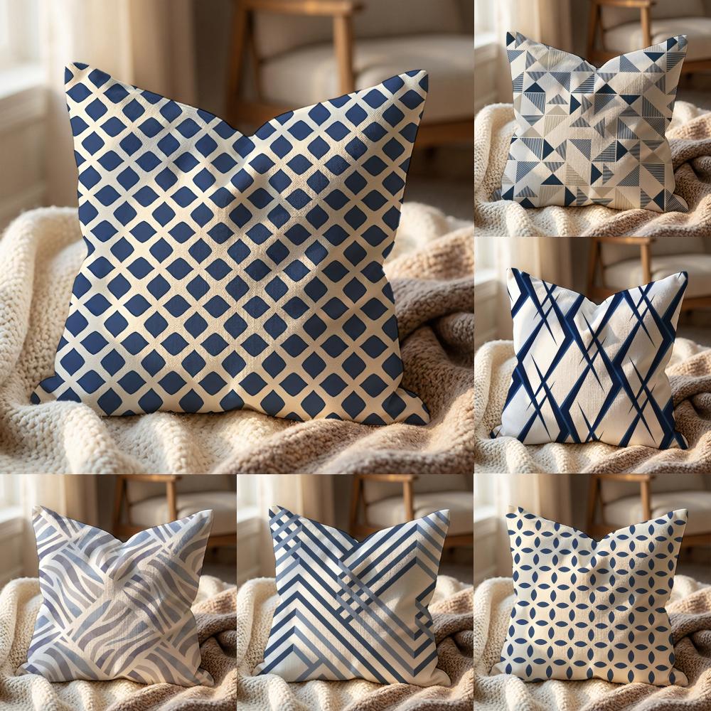Geometric Ink Blue Cushion Cover Multi-Scene Pillow Cover for Home & Car - Reversible, Soft & Durable for Daily Use