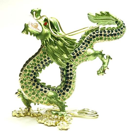 Feng Shui Dragon Riding On Emperor Green Dragon Figurine Glitter Year of the Feng Shui Good Luck Item Wish-Granting Clouds, Dragon, Dragon,