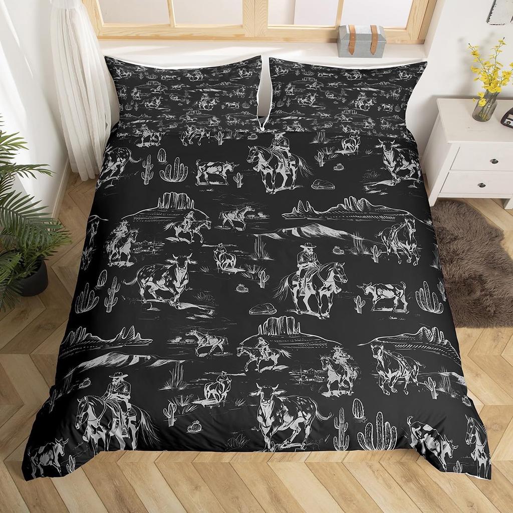 Western Decor Duvet Cover Retro Cowboy Style Bedding Set Wild West Themed Comforter Cover For Boys Teens Men Bedspread Cover