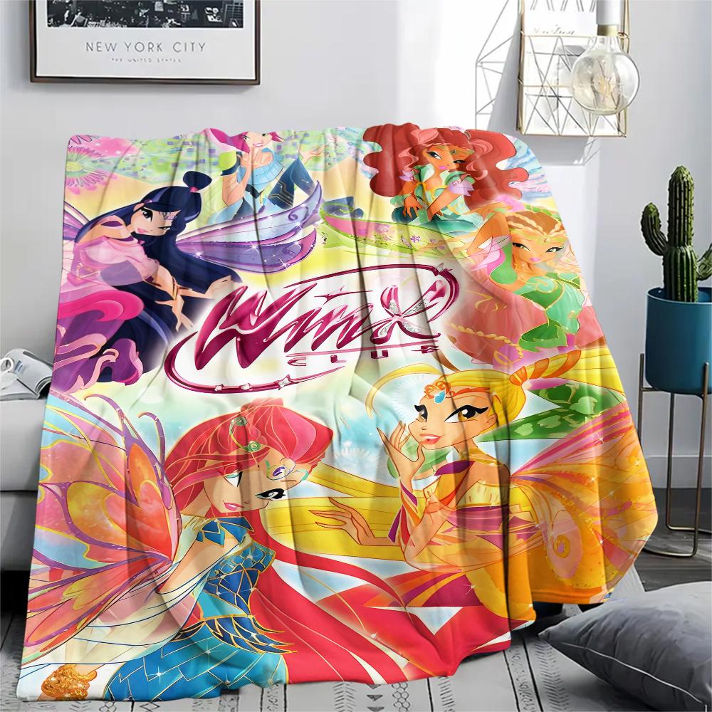1 pièce Couverture Flanelle Imprimée Winx Club, Haute qualité Toutes Saisons, Décoration Maison, Chaleur et Confort, Parfait pour les Cadeaux de Noël