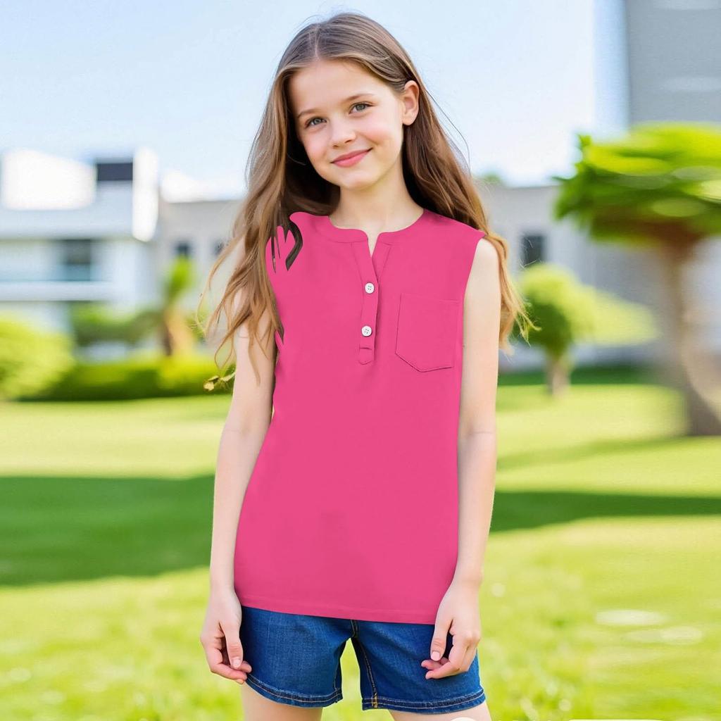 Summer Children's Thin Tank Tops For Boys And Girls, Solid-color Buttoned Pocket Tank Tops