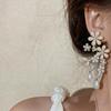 Silver Needle Rhinestone Pearl Flower Drop Earrings: Luxurious, Retro-Style Ornaments