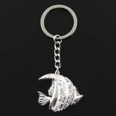 Pește de aur de modă Pește tropical 35x36mm Pandantiv 30mm Lanț cheie de culoare argintie Bărbați Cadou mașină Suveniruri Breloc
